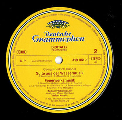 Georg Friedrich Händel, Berliner Philharmoniker, Rafael Kubelik : Water Music Suite; Music For The Royal Fireworks (LP, RE, Dig)