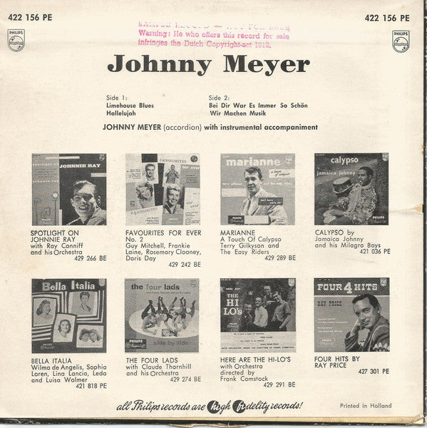 Johnny Meijer : Johnny Meyer Accordion (7", EP, Mono)