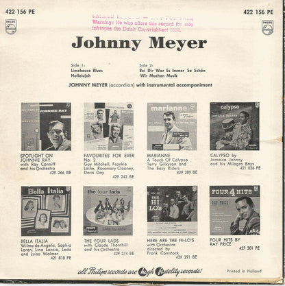 Johnny Meijer : Johnny Meyer Accordion (7", EP, Mono)