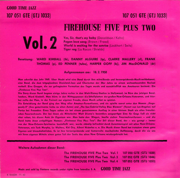 Firehouse Five Plus Two : Firehouse Five Plus Two Vol. 2 (7", EP)