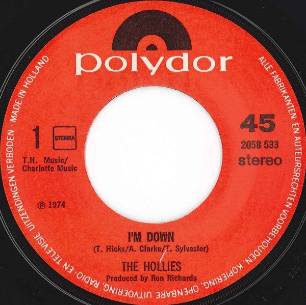 The Hollies : I'm Down (7", Single)