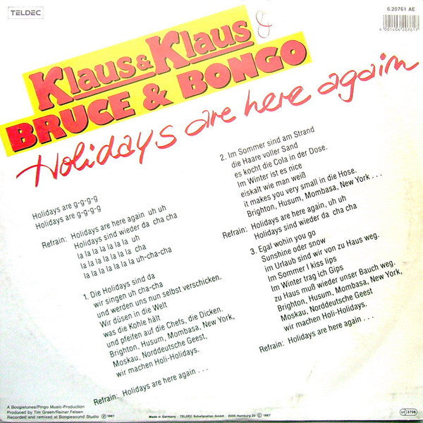 Klaus & Klaus & Bruce & Bongo : Holidays Are Here Again (12", Maxi)