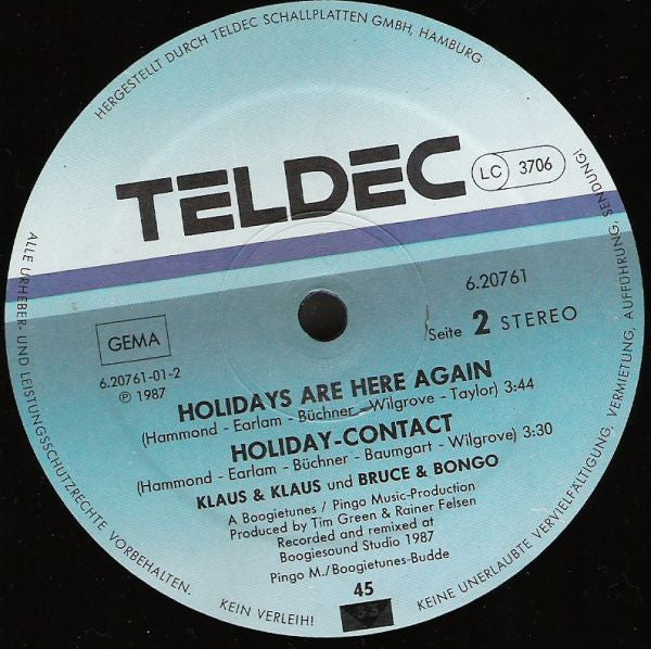 Klaus & Klaus & Bruce & Bongo : Holidays Are Here Again (12", Maxi)